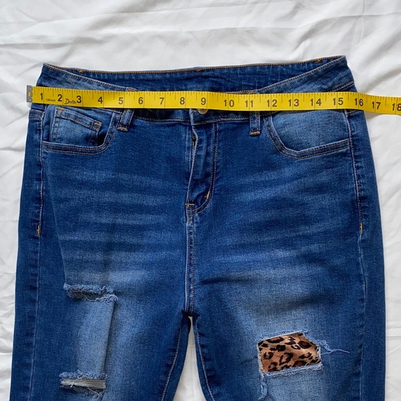 Trendy Distressed Blue Jeans with Leopard Cuffs - Picture 11 of 12